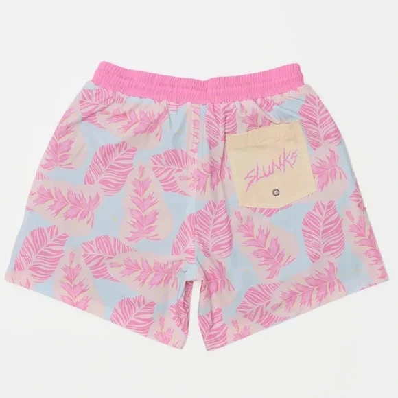 SLUNKS BASJOO MEN’S SHORTS LIGHT BLUE WITH PINK PALM LEAVES - S,M